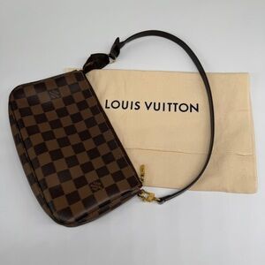 Auth Louis Vuitton Damier Pouchette Accessories Brown small shoulder bag